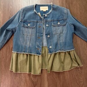 Anthropologie Never-Worn Blue Jean Jacket with Green Peplum
